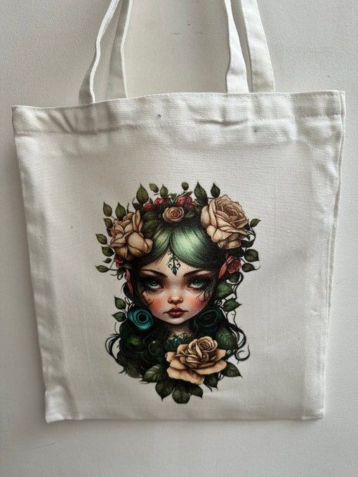 Tote Bag Femme Fleurs vert